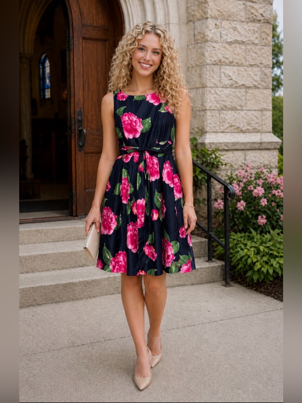 Jessica Howard sleeveless black floral dress
